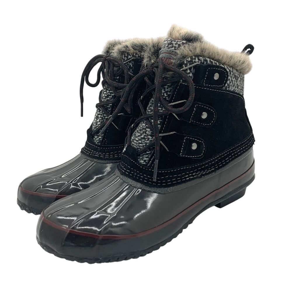 Khombu Keri Suede Duck Boots Women's Sz 7 Black Waterproof Lace Up Ankle